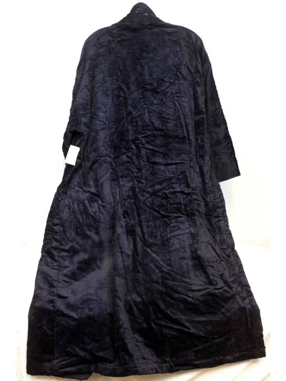 Vtg 80s 90s Stafford Men Bath robe 1 Size Black Velour Terry Cloth Heavy Velour
